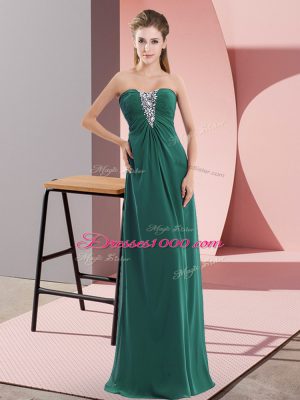 Edgy Dark Green Chiffon Zipper Sweetheart Sleeveless Floor Length Pageant Gowns Beading