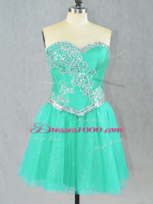 Perfect Turquoise Party Dress Prom and Party with Beading Sweetheart Sleeveless Lace Up