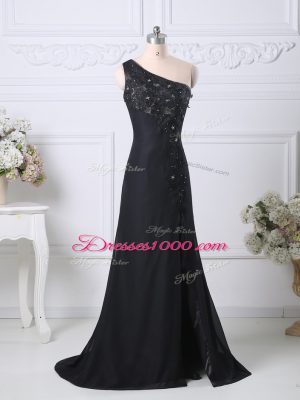 On Sale Black Column/Sheath Beading and Lace Evening Dress Side Zipper Taffeta Sleeveless
