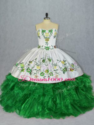 Chic Floor Length Lace Up Quinceanera Dresses Green for Sweet 16 and Quinceanera with Embroidery and Ruffles
