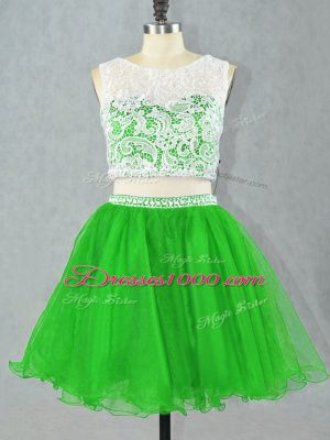 Vintage Scoop Sleeveless Zipper Homecoming Dress Green Organza