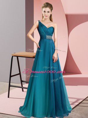 Teal Sleeveless Beading Criss Cross Evening Party Dresses
