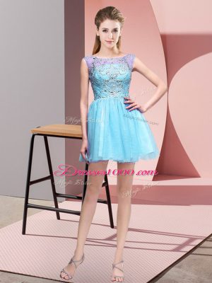 Fancy Baby Blue Zipper Bateau Beading Prom Dresses Tulle Sleeveless