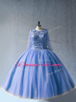 Smart Tulle Long Sleeves Floor Length Sweet 16 Dress and Beading
