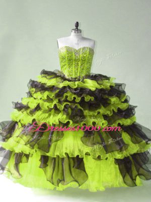 Yellow Green Lace Up Sweetheart Beading Vestidos de Quinceanera Organza Sleeveless