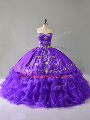 Sleeveless Lace Up Floor Length Embroidery and Ruffles Ball Gown Prom Dress