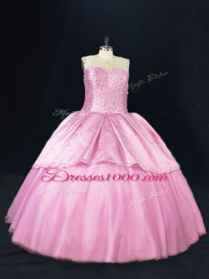 Designer Floor Length Ball Gowns Sleeveless Pink 15th Birthday Dress Lace Up