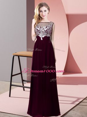 Burgundy Empire Beading Celebrity Dresses Backless Chiffon Sleeveless Floor Length