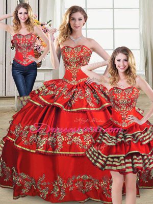 Fabulous Sleeveless Lace Up Floor Length Embroidery and Ruffled Layers Quinceanera Dress