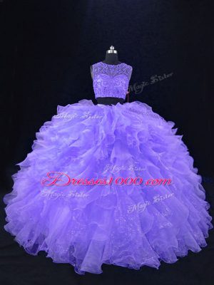 Simple Beading and Ruffles 15 Quinceanera Dress Lavender Zipper Sleeveless Floor Length