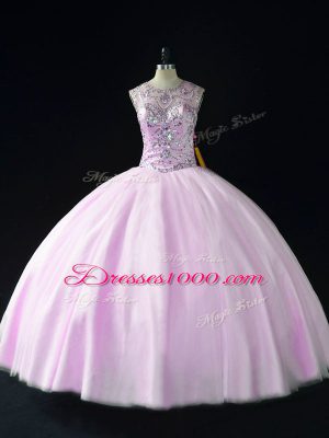 Lilac Sleeveless Tulle Lace Up 15 Quinceanera Dress for Sweet 16 and Quinceanera