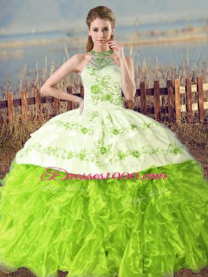 Exceptional Sleeveless Organza Floor Length Court Train Lace Up Vestidos de Quinceanera in with Embroidery and Ruffles