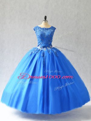 Fantastic Blue Sleeveless Tulle Lace Up 15th Birthday Dress for Sweet 16 and Quinceanera