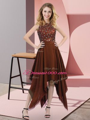 Adorable High-neck Sleeveless Zipper Prom Dress Brown Chiffon