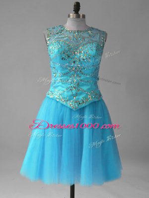 Clearance Mini Length Aqua Blue Custom Made Scoop Sleeveless Lace Up