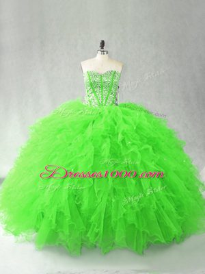 Comfortable Lace Up Sweetheart Beading and Ruffles 15 Quinceanera Dress Tulle Sleeveless