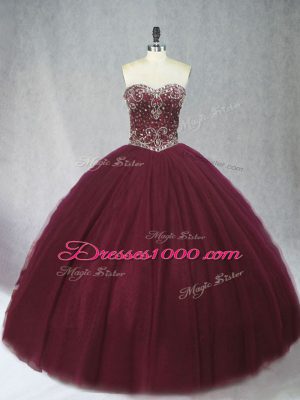 Floor Length Ball Gowns Sleeveless Burgundy Sweet 16 Quinceanera Dress Lace Up