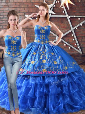Blue Vestidos de Quinceanera Sweet 16 and Quinceanera with Embroidery Sweetheart Sleeveless Lace Up