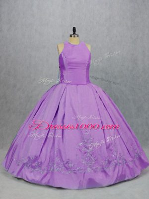 Admirable Lilac Sleeveless Floor Length Embroidery Zipper 15 Quinceanera Dress