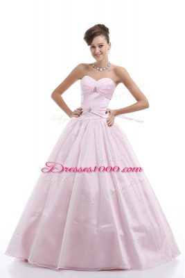 Custom Made Sweetheart Sleeveless Sweet 16 Dress Floor Length Beading Pink Organza