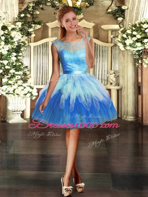 Suitable Multi-color Organza Backless Scoop Sleeveless Mini Length Cocktail Dress Lace and Ruffles