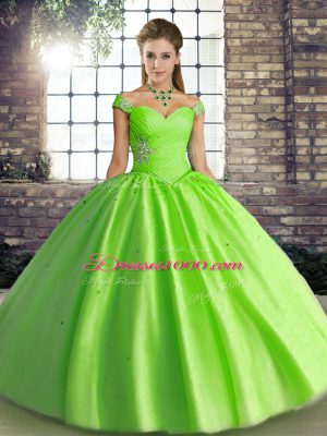 Lace Up Ball Gown Prom Dress Beading Sleeveless Floor Length