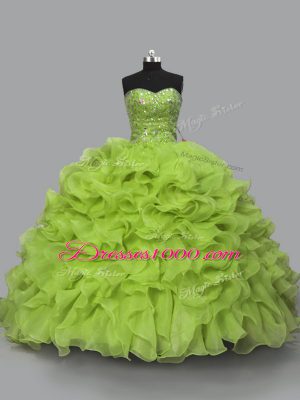 Yellow Green Sleeveless Beading and Ruffles Floor Length Ball Gown Prom Dress
