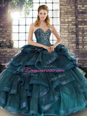 Hot Sale Sleeveless Lace Up Floor Length Beading and Ruffles 15 Quinceanera Dress