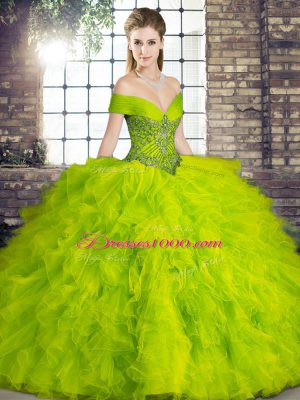 Pretty Sleeveless Lace Up Floor Length Beading and Ruffles Quinceanera Dresses