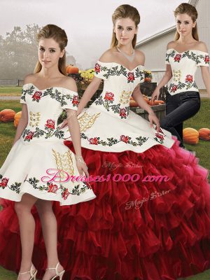 Superior Wine Red Organza Lace Up Sweet 16 Quinceanera Dress Sleeveless Floor Length Embroidery and Ruffled Layers