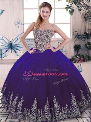 Extravagant Purple Sleeveless Beading and Embroidery Floor Length Quince Ball Gowns