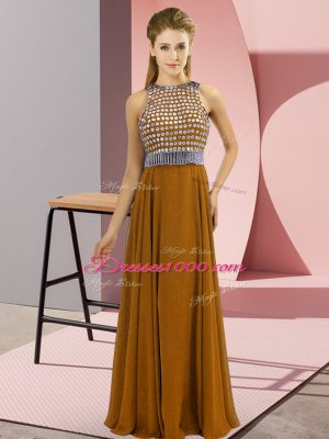 Scoop Sleeveless Side Zipper Brown Chiffon