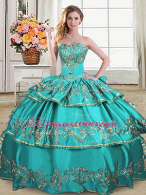 High Class Sweetheart Sleeveless Lace Up Quinceanera Dresses Aqua Blue Satin and Organza