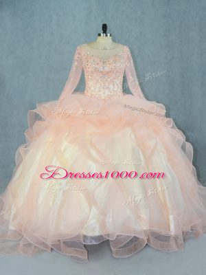 Beauteous Long Sleeves Beading and Ruffles Lace Up Sweet 16 Quinceanera Dress