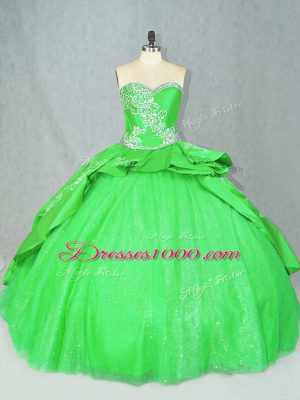Sleeveless Tulle Brush Train Lace Up Quinceanera Dress in with Embroidery