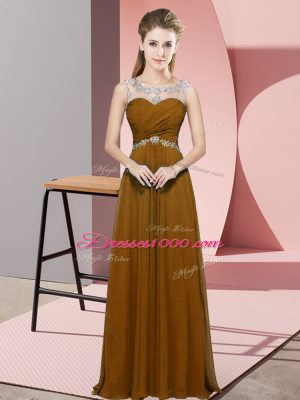 Floor Length Brown Evening Dress Scoop Sleeveless Backless