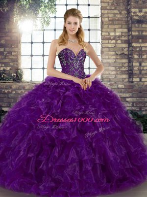 Sweetheart Sleeveless Organza Quinceanera Dresses Beading and Ruffles Lace Up