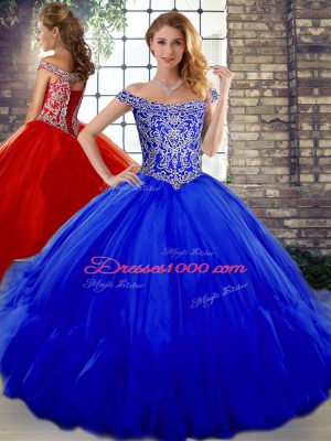 Royal Blue Sleeveless Tulle Lace Up 15th Birthday Dress for Military Ball and Sweet 16 and Quinceanera