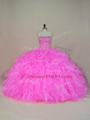 Sumptuous Strapless Sleeveless Organza Quinceanera Gown Beading and Ruffles Lace Up
