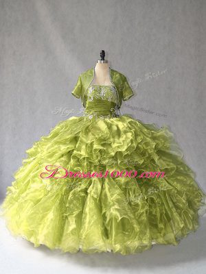 Gorgeous Olive Green 15th Birthday Dress Sweet 16 and Quinceanera with Beading and Ruffles Scoop Sleeveless Lace Up