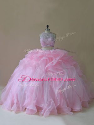 Sleeveless Brush Train Ruffles Lace Up Quinceanera Dresses
