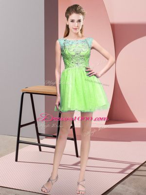 Decent Yellow Green Sleeveless Mini Length Beading Zipper Prom Dress