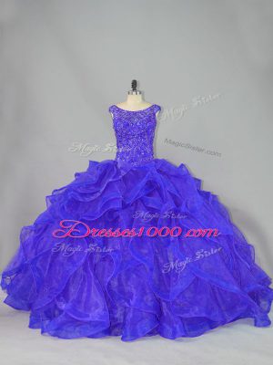 Sleeveless Brush Train Beading and Ruffles Lace Up Ball Gown Prom Dress
