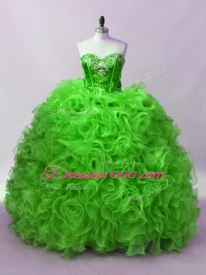 Enchanting Sleeveless Organza Floor Length Lace Up Quinceanera Dresses in Green with Beading and Ruffles