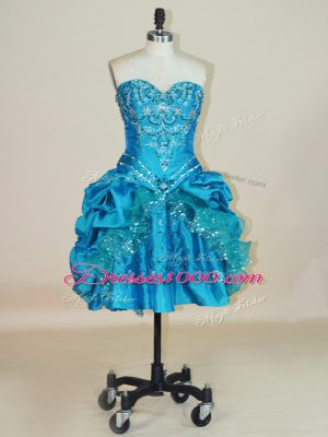 Elegant Ball Gowns Teens Party Dress Teal Sweetheart Taffeta Sleeveless Mini Length Lace Up