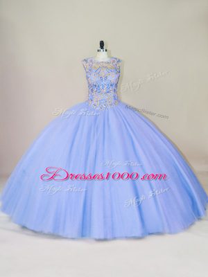 Affordable Lavender Scoop Neckline Beading Sweet 16 Dresses Sleeveless Lace Up