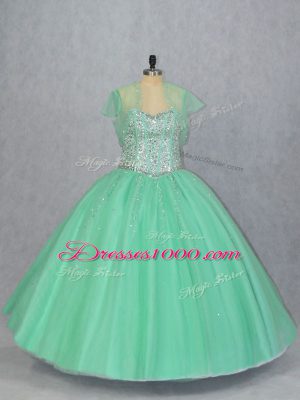 Amazing Apple Green Sleeveless Beading Floor Length Vestidos de Quinceanera