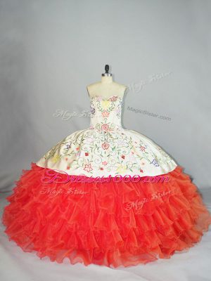 Sweetheart Sleeveless Lace Up Sweet 16 Dress Coral Red Organza