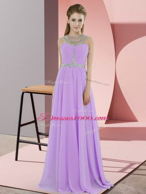Unique Floor Length Zipper Celeb Inspired Gowns Lavender for Prom and Party with Beading