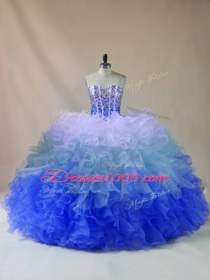 Beading and Ruffles Quinceanera Gown Multi-color Lace Up Sleeveless Floor Length